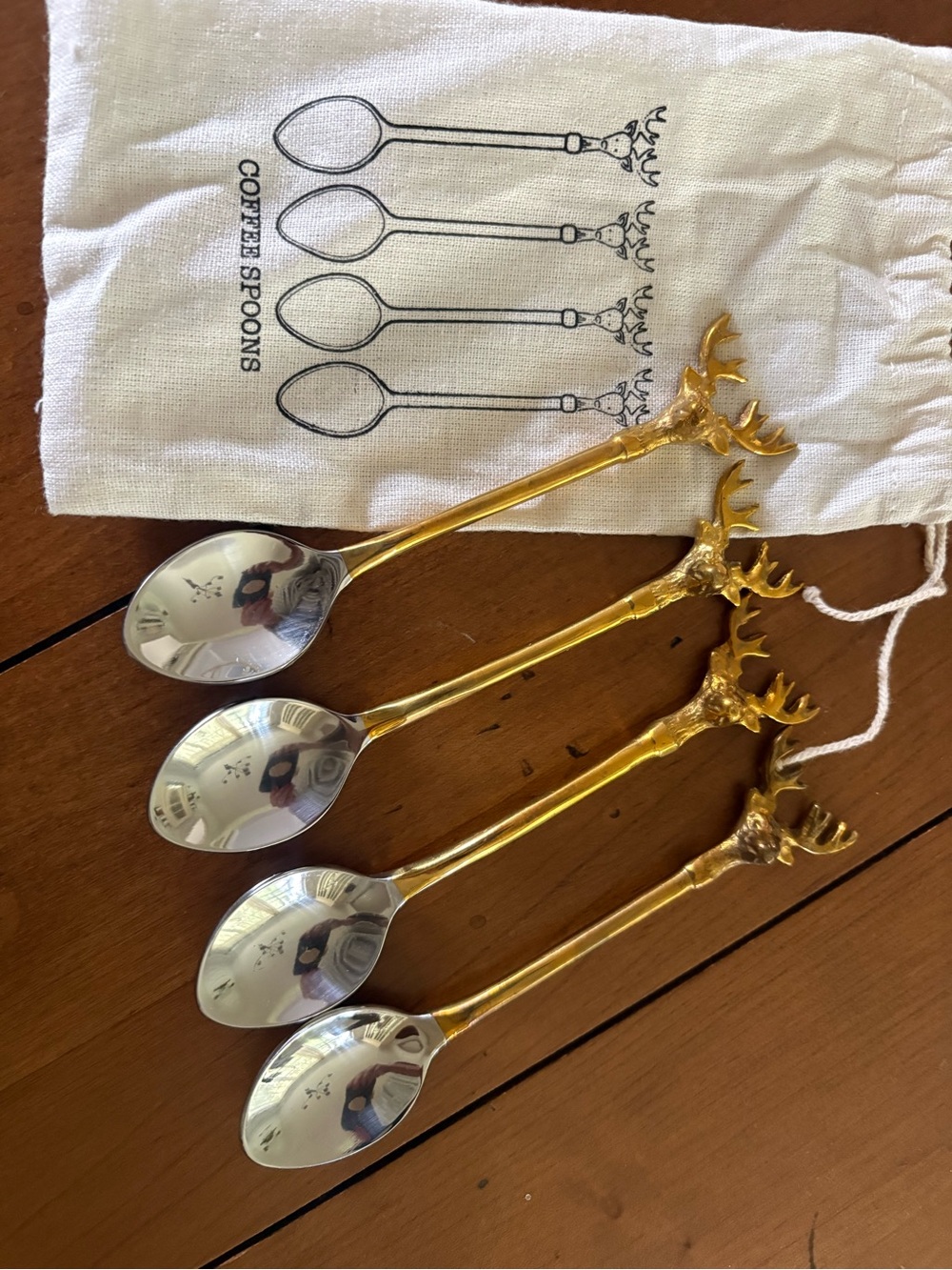 Gold Antler Handle Coffee Spoons - Set of 4